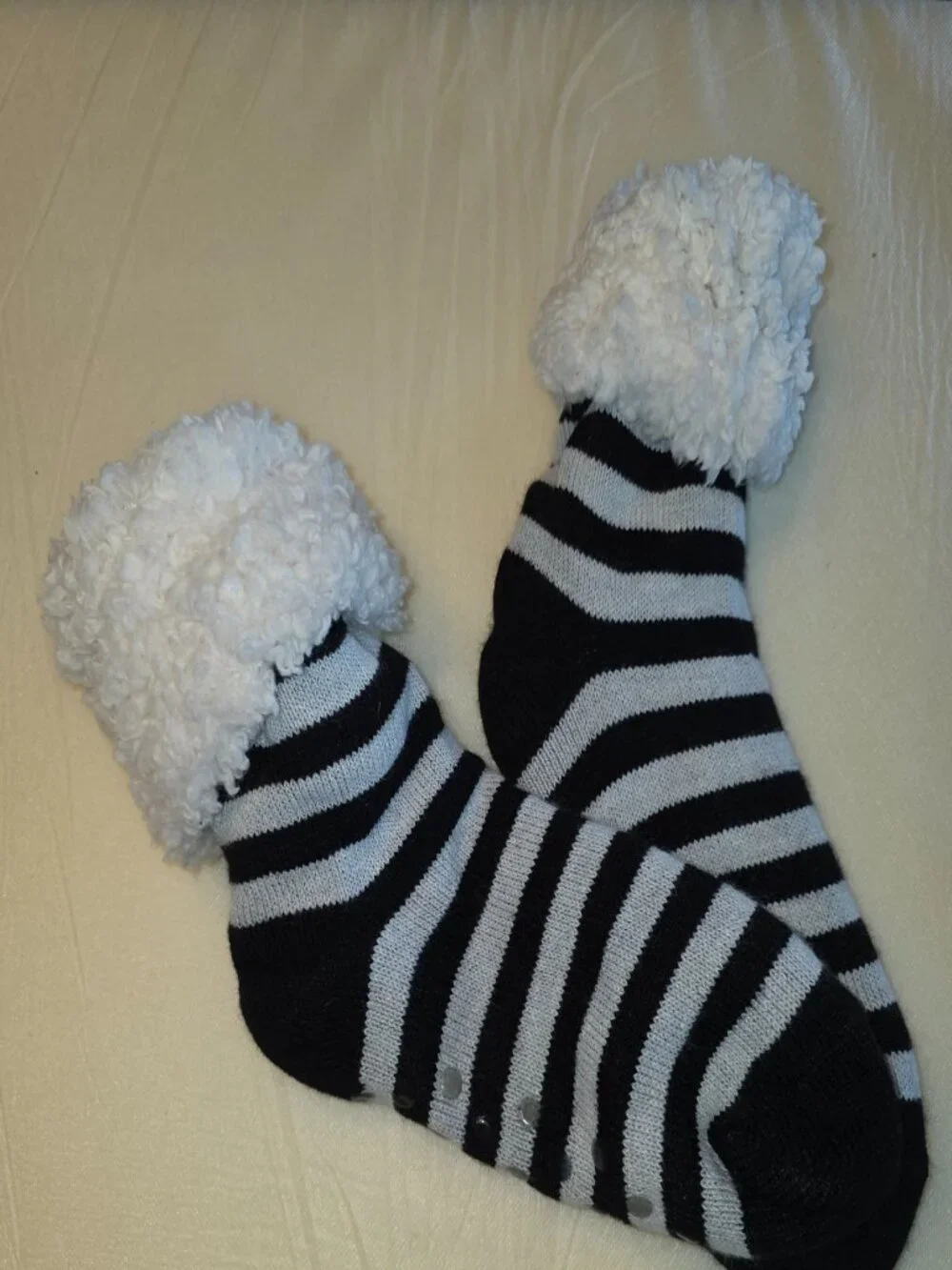Extra Thick Striped Thermal Fleece Lined Plush Winter Socks Non Slip Cottagecore